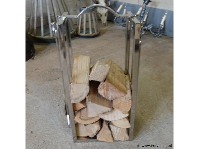 Rivièra maison moderne roestvrij stalen houtblokkenstandaard met openhaardgereedschap - afbeelding 4 van  5