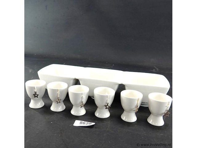 Rivièra maison porseleinen eierdopjes met bijpassende serveerschaal - afbeelding 3 van  5