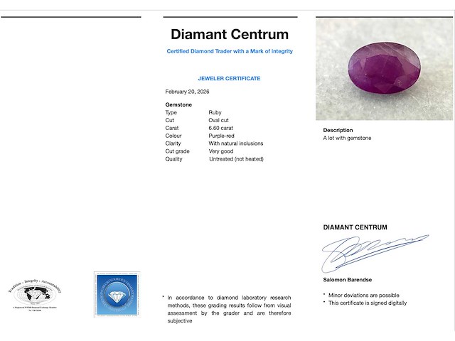Robijn - 6.60 carat natuurlijke robijn - afbeelding 3 van  5