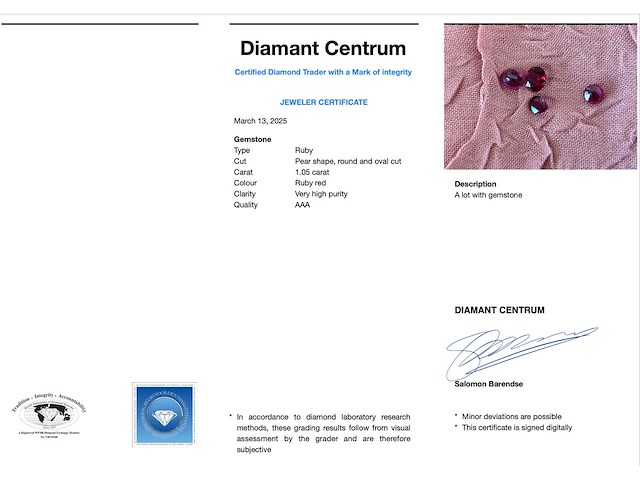 Robijn 1.05 carat zeer hoge kwaliteit - afbeelding 2 van  2