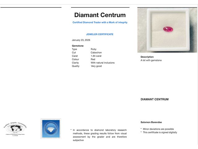 Robijn 1.84 carat natuurlijke cabochon robijn - afbeelding 3 van  4