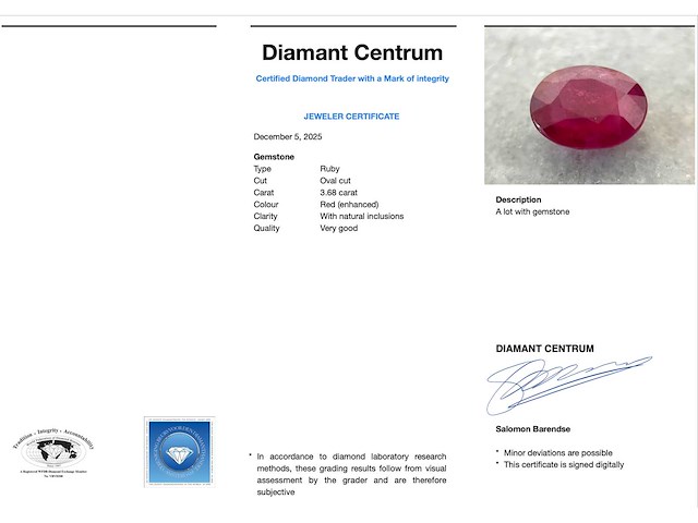 Robijn 3.68 carat echte natuurlijke robijn - afbeelding 3 van  4