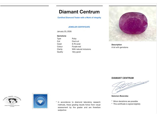Robijn 8.76 carat natuurlijke robijn - afbeelding 1 van  1