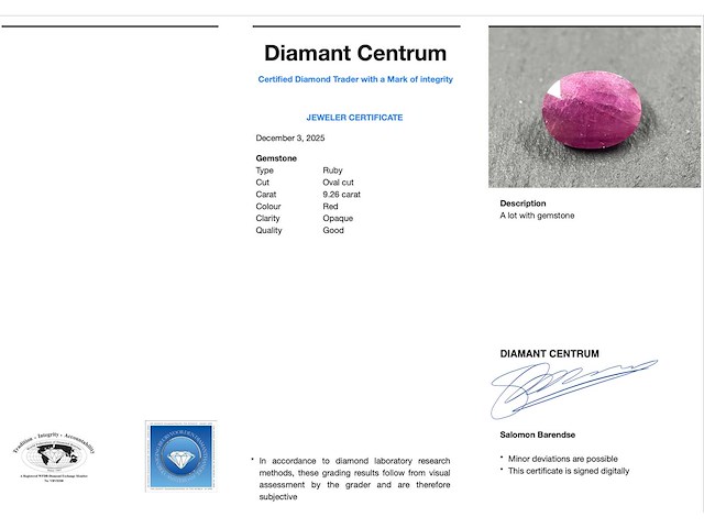 Robijn 9.26 carat natuurlijke robijn - afbeelding 3 van  5