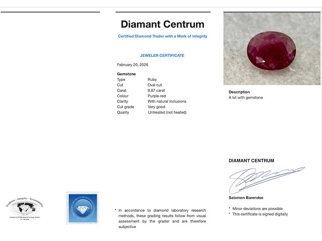 Robijn 9.87 carat natuurlijke robijn - afbeelding 3 van  5