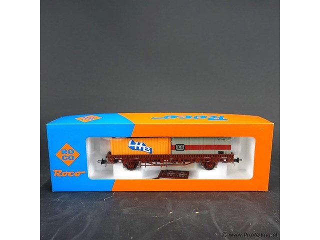 Roco rongen- of containerwagen van de duitse spoorwegen (db), beladen met containers modelnr: 4399d - afbeelding 2 van  3
