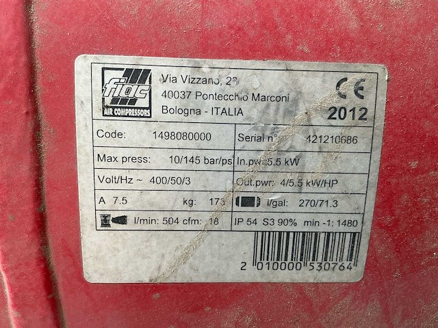 Roda / fiac abd 500-525 industriële zuigercompressor 270 liter – 5,5 kw – 400 v - afbeelding 2 van  7