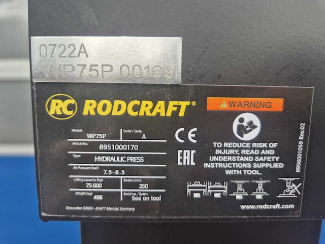 Rodcraft - wp75p - hydro-pneumatische pers 75t - afbeelding 18 van  18
