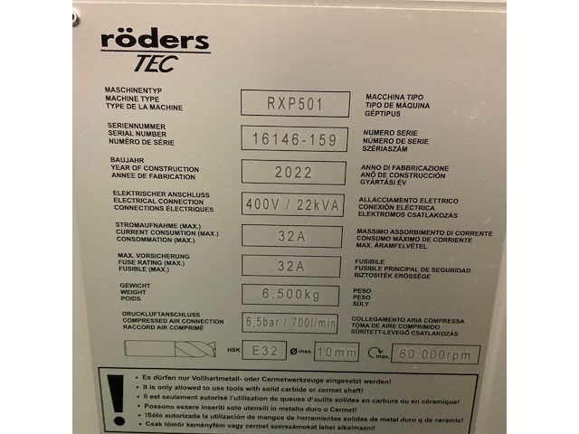 Röders - 2022 - rpx 501 - cnc bewerkingscentrum - afbeelding 17 van  30
