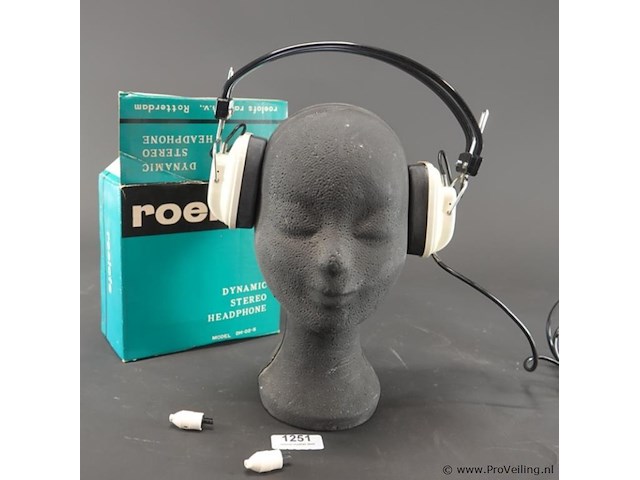 Roelofs dh-02-s vintage dynamische stereo-hoofdtelefoon uit de jaren '70, compleet met de bijbehorende blauw-witte doos - afbeelding 1 van  5