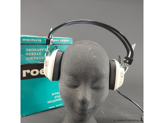 Roelofs dh-02-s vintage dynamische stereo-hoofdtelefoon uit de jaren '70, compleet met de bijbehorende blauw-witte doos - afbeelding 2 van  5
