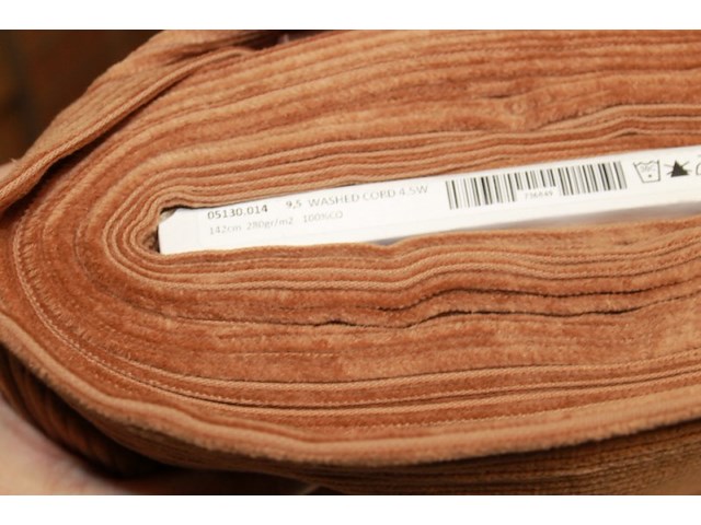 Rol stof 1 rol bruin ribbel 142 breed 280 gr 9,5 meter - afbeelding 3 van  5