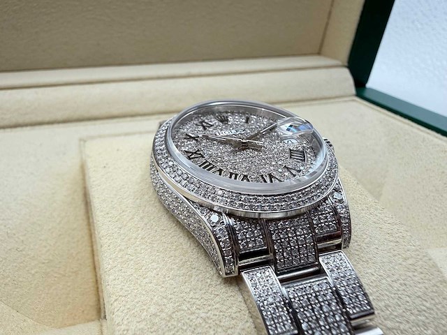 Rolex datejust 31 | 278240 | full "iced" out with natural diamonds | roman dial - afbeelding 10 van  12
