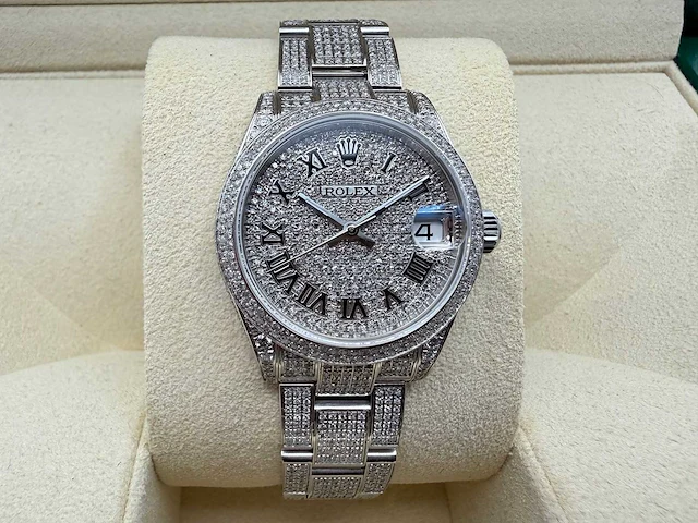 Rolex datejust 31 278240 | steel oyster iced out natural diamonds | roman dial | 2023 - afbeelding 1 van  12