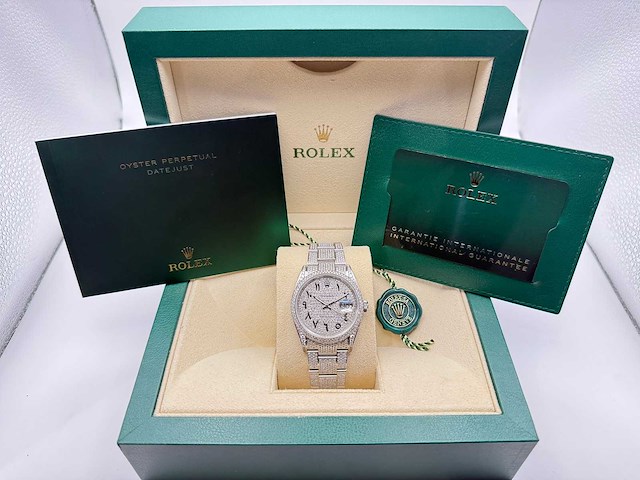Rolex datejust 36 126200 | full "iced" out with natural diamonds | arabic dial | 2024 - afbeelding 4 van  12