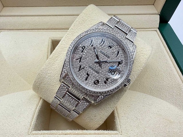 Rolex datejust 36 126200 | full "iced" out with natural diamonds | arabic dial | 2024 - afbeelding 6 van  12