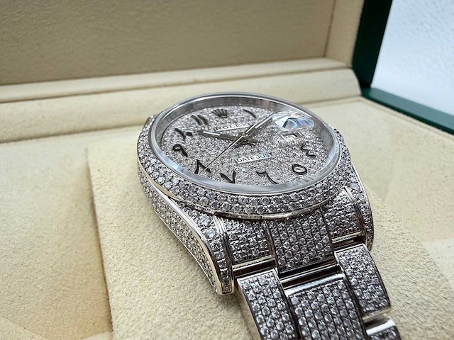 Rolex datejust 36 126200 | full "iced" out with natural diamonds | arabic dial | 2024 - afbeelding 10 van  12