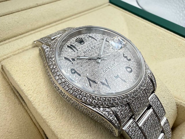 Rolex datejust 36 126200 | full "iced" out with natural diamonds | arabic dial | 2024 - afbeelding 11 van  12