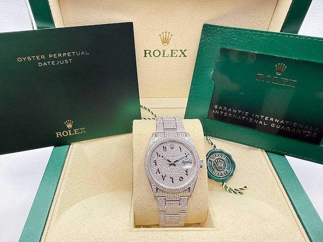 Rolex datejust 36 126200 | full "iced" out with natural diamonds | arabic dial | 2024 - afbeelding 3 van  12