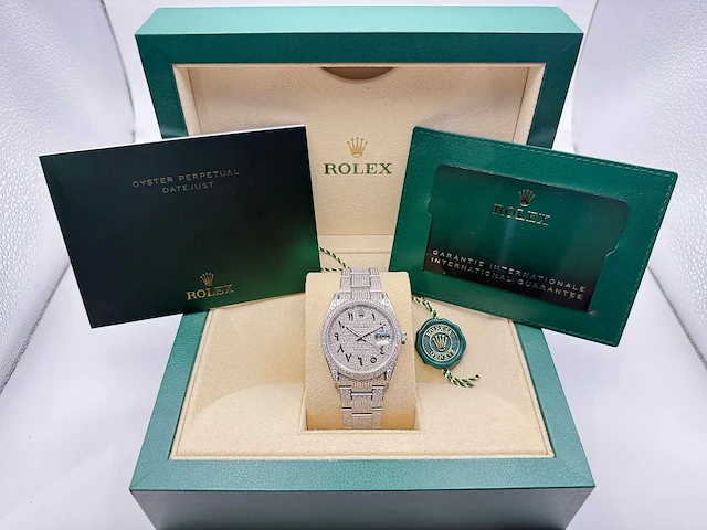 Rolex datejust 36 126200 | full "iced" out with natural diamonds | arabic dial | 2024 - afbeelding 4 van  12