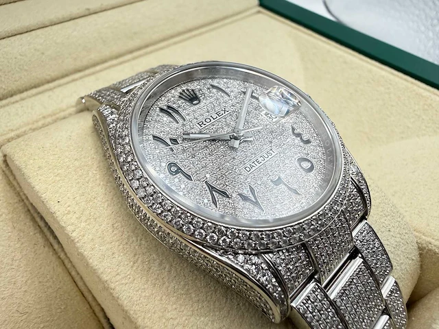Rolex datejust 36 126200 | full "iced" out with natural diamonds | arabic dial | 2024 - afbeelding 11 van  12