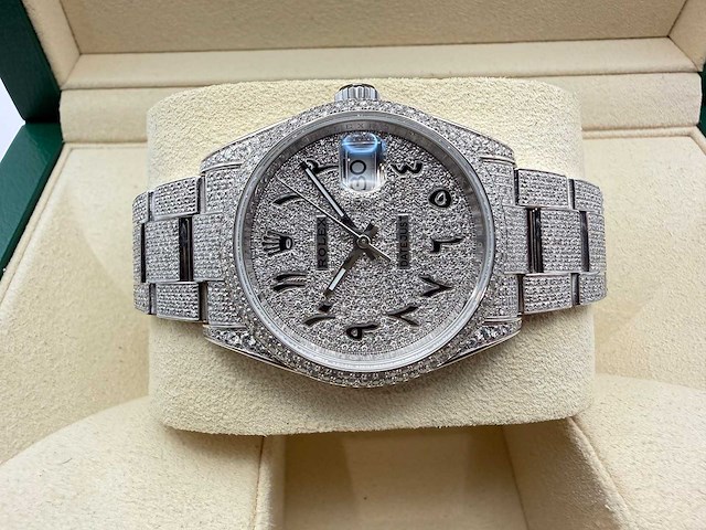 Rolex datejust 36 126200 | full "iced" out with natural diamonds arabic dial - afbeelding 7 van  12