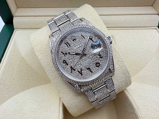 Rolex datejust 36 126200 | full "iced" out with natural diamonds arabic dial - afbeelding 1 van  12