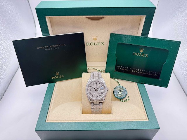 Rolex datejust 36 126200 | full "iced" out with natural diamonds - afbeelding 12 van  12
