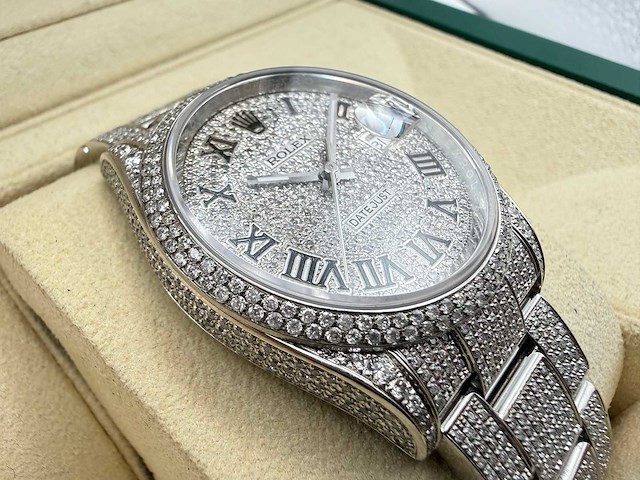 Rolex datejust 36 126200 | full "iced" out with natural diamonds - afbeelding 8 van  9