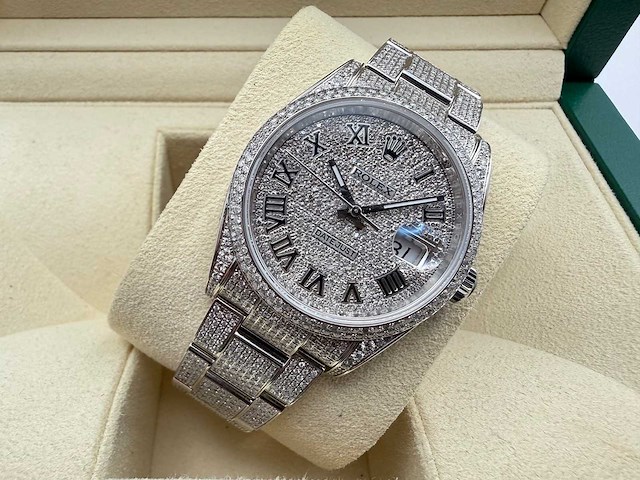 Rolex datejust 36 126200 | full "iced" out with natural diamonds - afbeelding 4 van  12