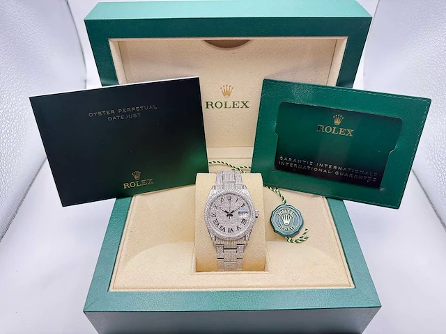 Rolex datejust 36 126200 | full "iced" out with natural diamonds - afbeelding 4 van  12