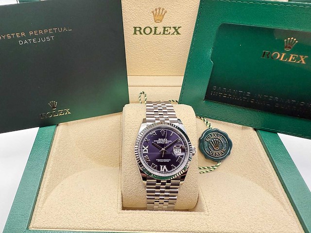 Rolex datejust 36 126234 | purple dial with diamonds on 6&9 - afbeelding 7 van  7