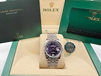 Rolex datejust 36 126234 | purple dial with diamonds on 6&9 - afbeelding 10 van  10
