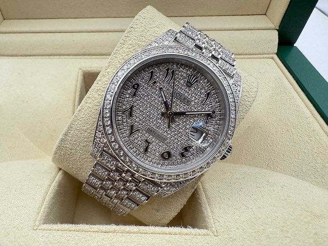 Rolex datejust 41 | 126300 | arabic | full "iced" out with natural diamonds | jubilee - afbeelding 6 van  12