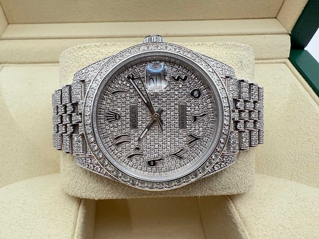 Rolex datejust 41 | 126300 | arabic | full "iced" out with natural diamonds | jubilee - afbeelding 7 van  12
