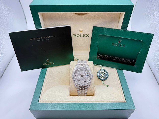 Rolex datejust 41 | 126300 | arabic | full "iced" out with natural diamonds | jubilee - afbeelding 4 van  12