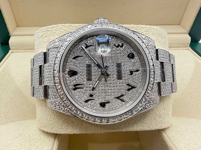 Rolex datejust 41 | 126300 | arabic | full "iced" out with natural diamonds - afbeelding 4 van  12