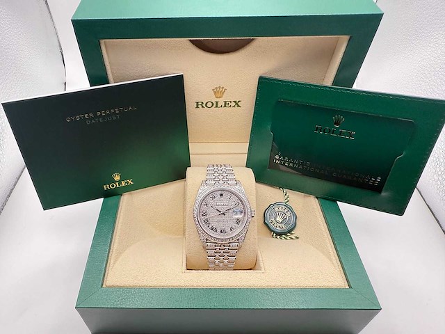 Rolex datejust 41 | 126300 | full "iced" out with natural diamonds | jubilee - afbeelding 4 van  12
