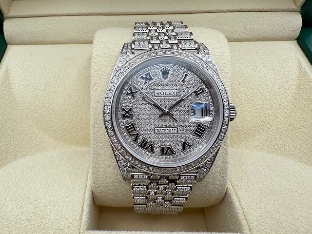 Rolex datejust 41 | 126300 | full "iced" out with natural diamonds | jubilee - afbeelding 5 van  12