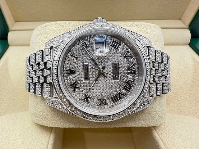 Rolex datejust 41 | 126300 | full "iced" out with natural diamonds | jubilee - afbeelding 7 van  12