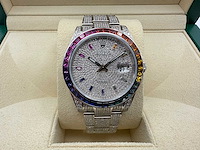Rolex datejust 41 | 126300 | oyster | full "iced" out with natural diamonds | rainbow stick dial - afbeelding 1 van  12