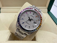 Rolex datejust 41 | 126300 | oyster | full "iced" out with natural diamonds | rainbow stick dial - afbeelding 5 van  12