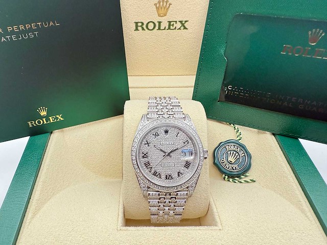 Rolex datejust 41 | 126300 | roman | full "iced" out with natural diamonds | jubilee - afbeelding 3 van  11