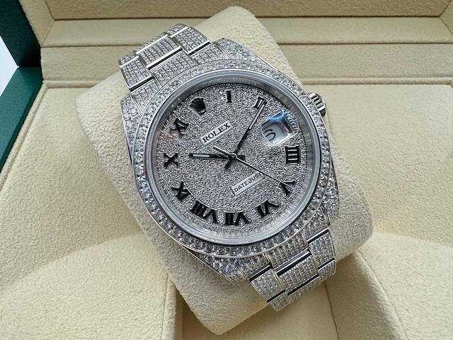 Rolex datejust 41 | 126300 | roman | full "iced" out with natural diamonds - afbeelding 4 van  13