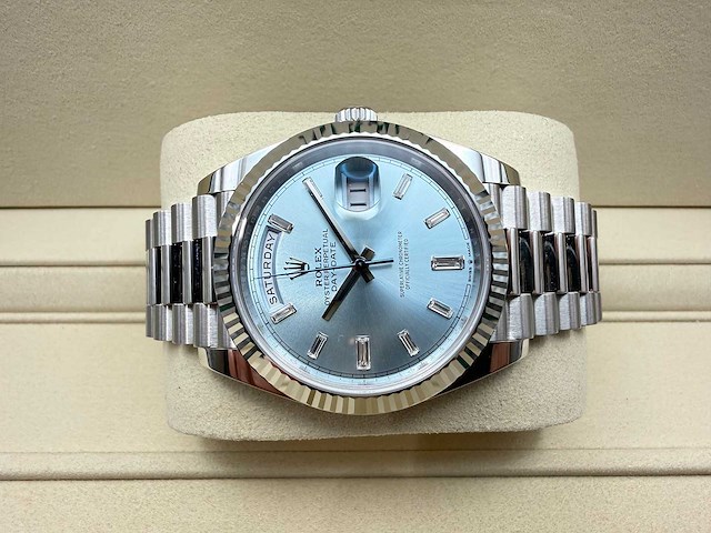 Rolex day-date platina | "ice" blue | baguettes | unworn | 2026 - afbeelding 7 van  12