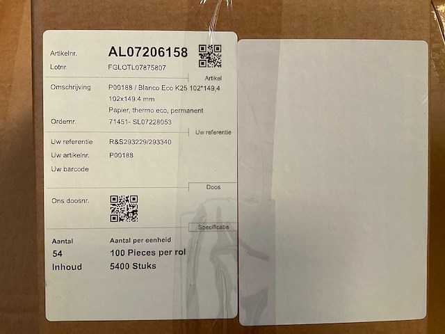 Rollen etiketten 102x149,4 (1080x) - afbeelding 2 van  3