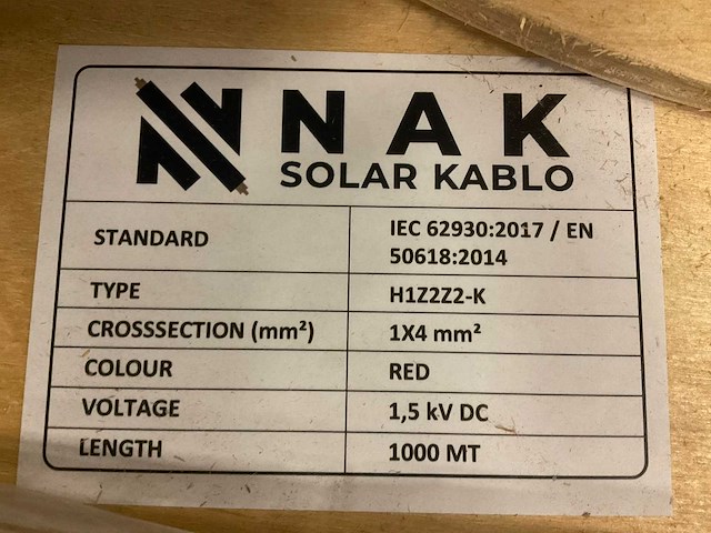 Rollen nak h1z2z2-k nak solar kabel h1z2z2-k1×4mm² rood (15x) - afbeelding 1 van  1