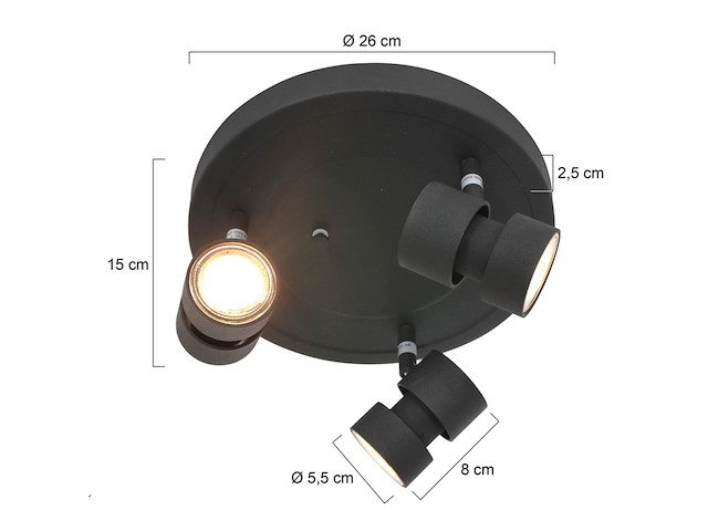 Ronde 3-lichts spot met gu10 lichtbronnen, steinhauer, natasja 7905zw, zwart, 2026 - afbeelding 3 van  5