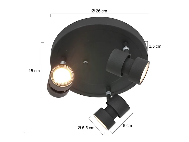 Ronde 3-lichts spot met gu10 lichtbronnen, steinhauer, natasja 7905zw, zwart, 2026 - afbeelding 2 van  5