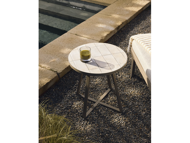 Ronde bijzettafel van gegalvaniseerd staal en beige tegels ø45 cm, kave home, tella - afbeelding 2 van  5